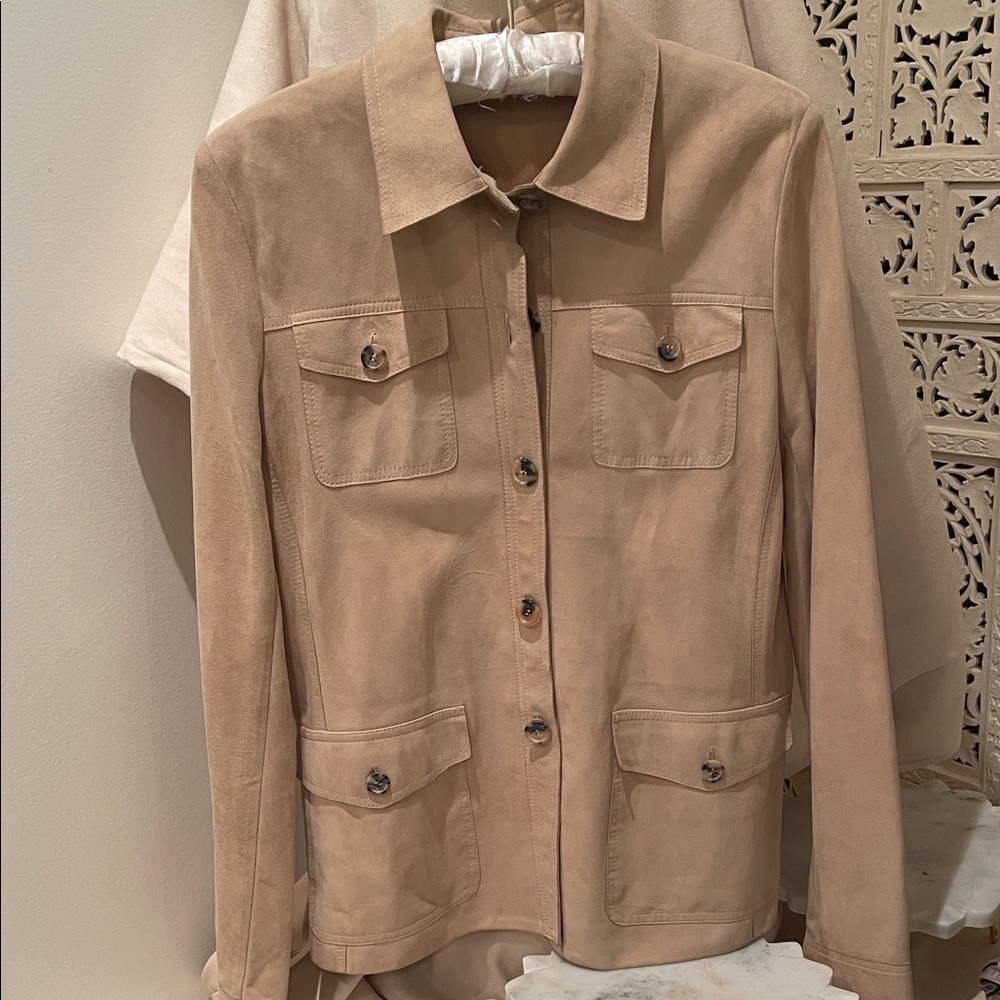 Theory Beige Suede Utility Jacket